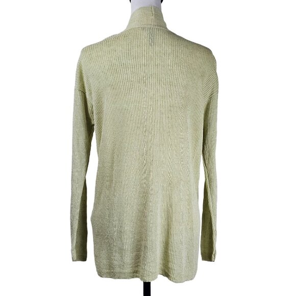 Eileen Fisher Green Organic Linen Cardigan Sz M Open Front Ribbed Beach (flawed) - Picture 2 of 7